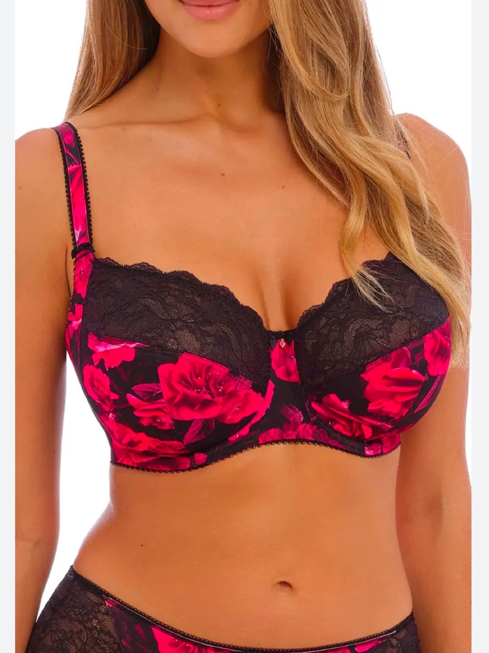 Fantasie 36DDD Lucia Underwire Side Support Bra Floral Pink Red Romantic